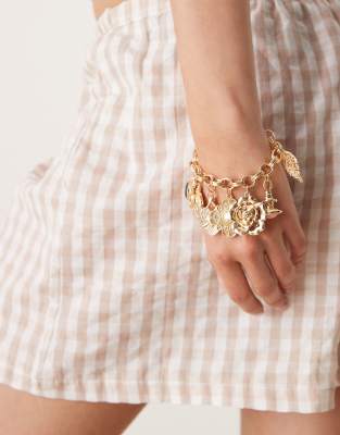 Asos Design Chain Bracelet With Mixed Charms In Gold