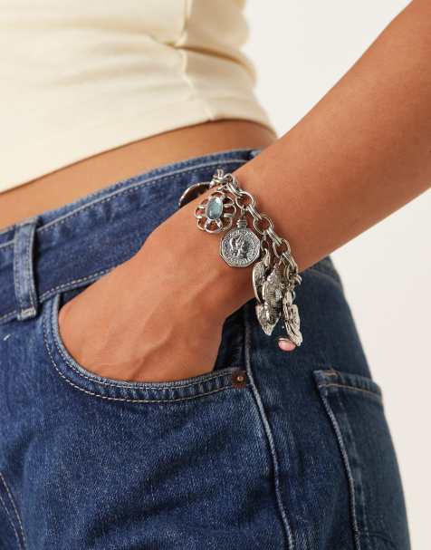 ASOS DESIGN chain bracelet with mixed charms in silver tone - view 1