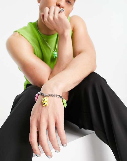 ASOS DESIGN chain bracelet with multi colored anime characters charms