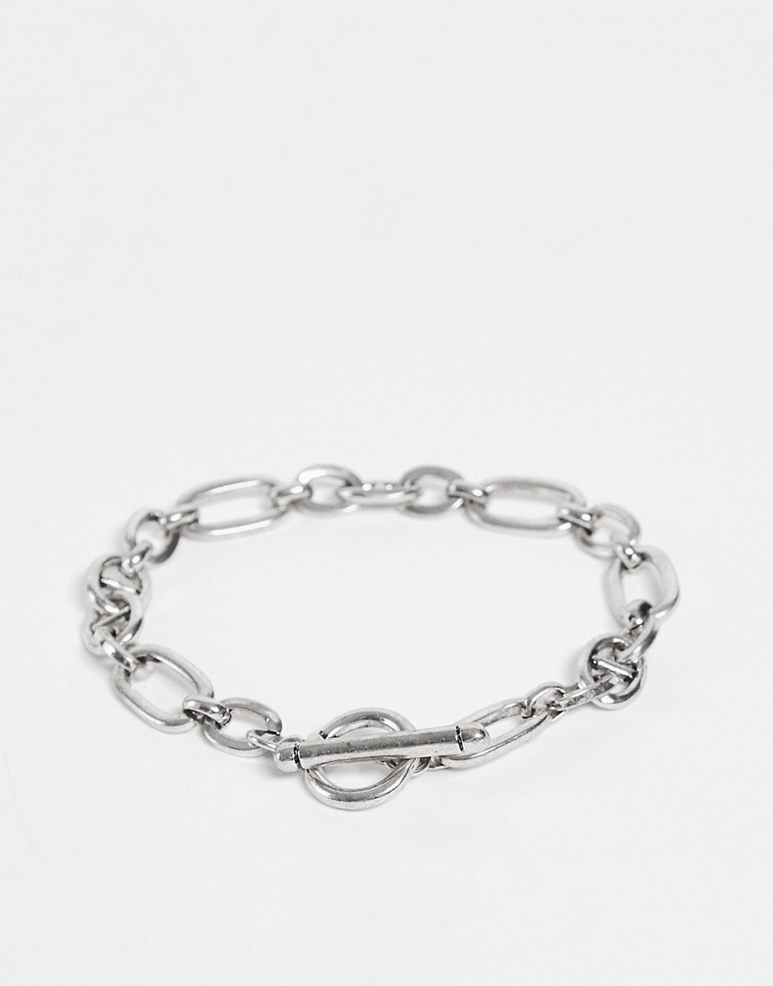 ASOS DESIGN chain bracelet with t-bar in burnished silver