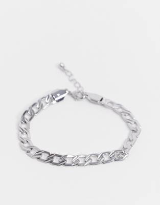 Asos Design Midweight 7mm Chain Bracelet With Texture In Shiny Silver Tone In Silver
