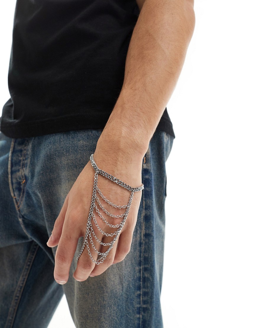 Asos Design Chain Hand Harness In Silver Tone