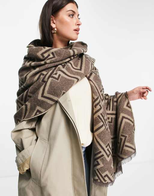 ASOS Design monogram jacquard print blanket scarf in brown