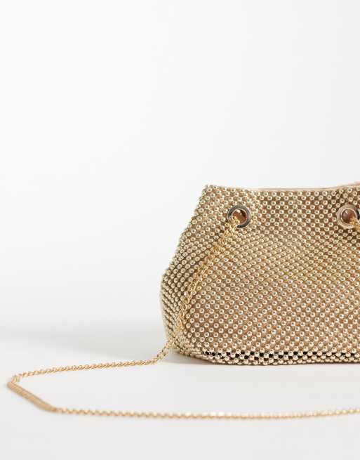 ASOS DESIGN chain mail shoulder bag with chain strap in gold, 4 of 4