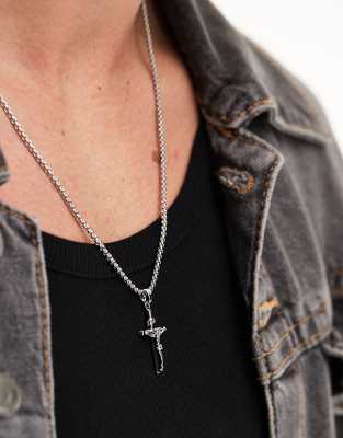 Asos Design Chain Necklace With Cross Pendant In Silver Tone