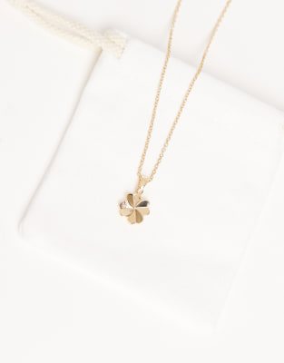 Asos Design Chain Necklace With Four-leaf Clover Pendant In Gold