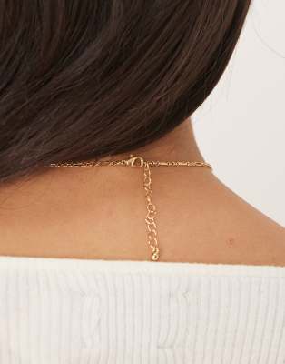 Asos Design Chain Necklace With Green Heart Charm Detail In Gold