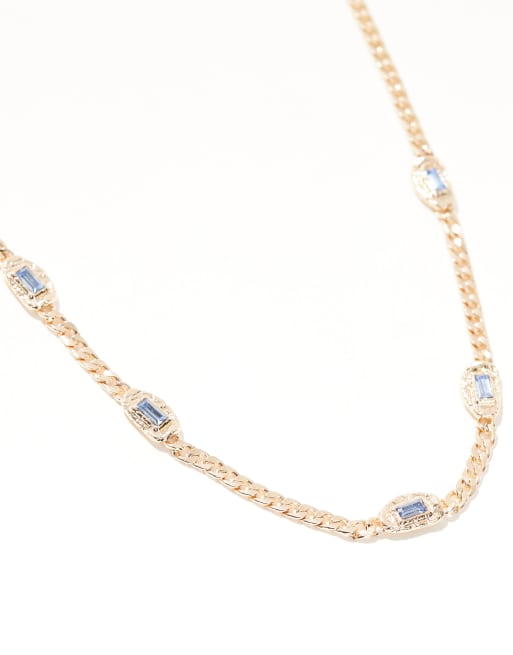 ASOS DESIGN chain necklace with jewel pendants in gold tone, 2 of 3