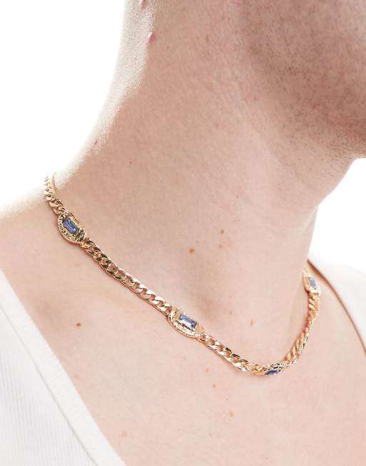 ASOS DESIGN chain necklace with jewel pendants in gold tone, 3 of 3