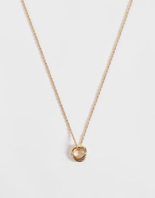 Asos Design Chain Necklace With Knot Detail Pendant In Gold