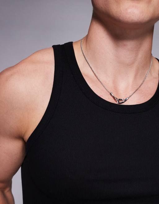 ASOS DESIGN chain necklace with molten link closure in silver tone
