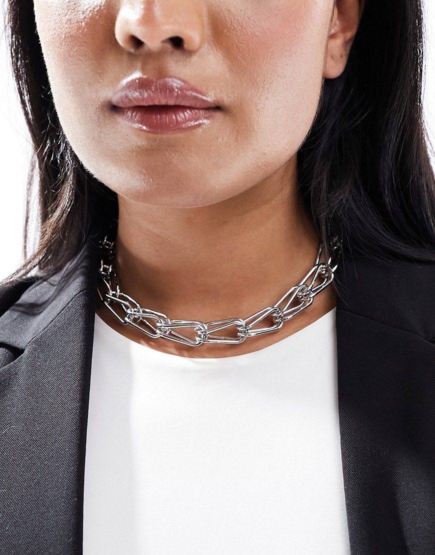 ASOS DESIGN chain necklace with triangular links in silver tone