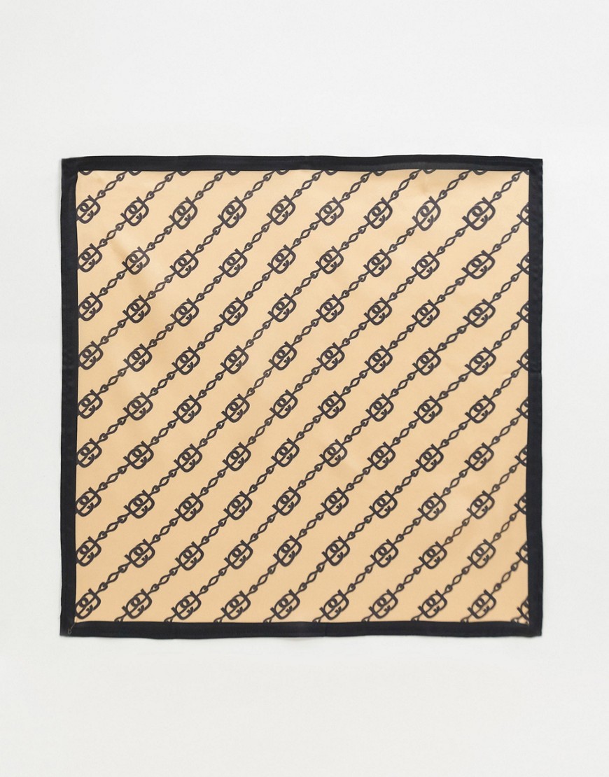 ASOS DESIGN chain print large square poly satin scarf in beige