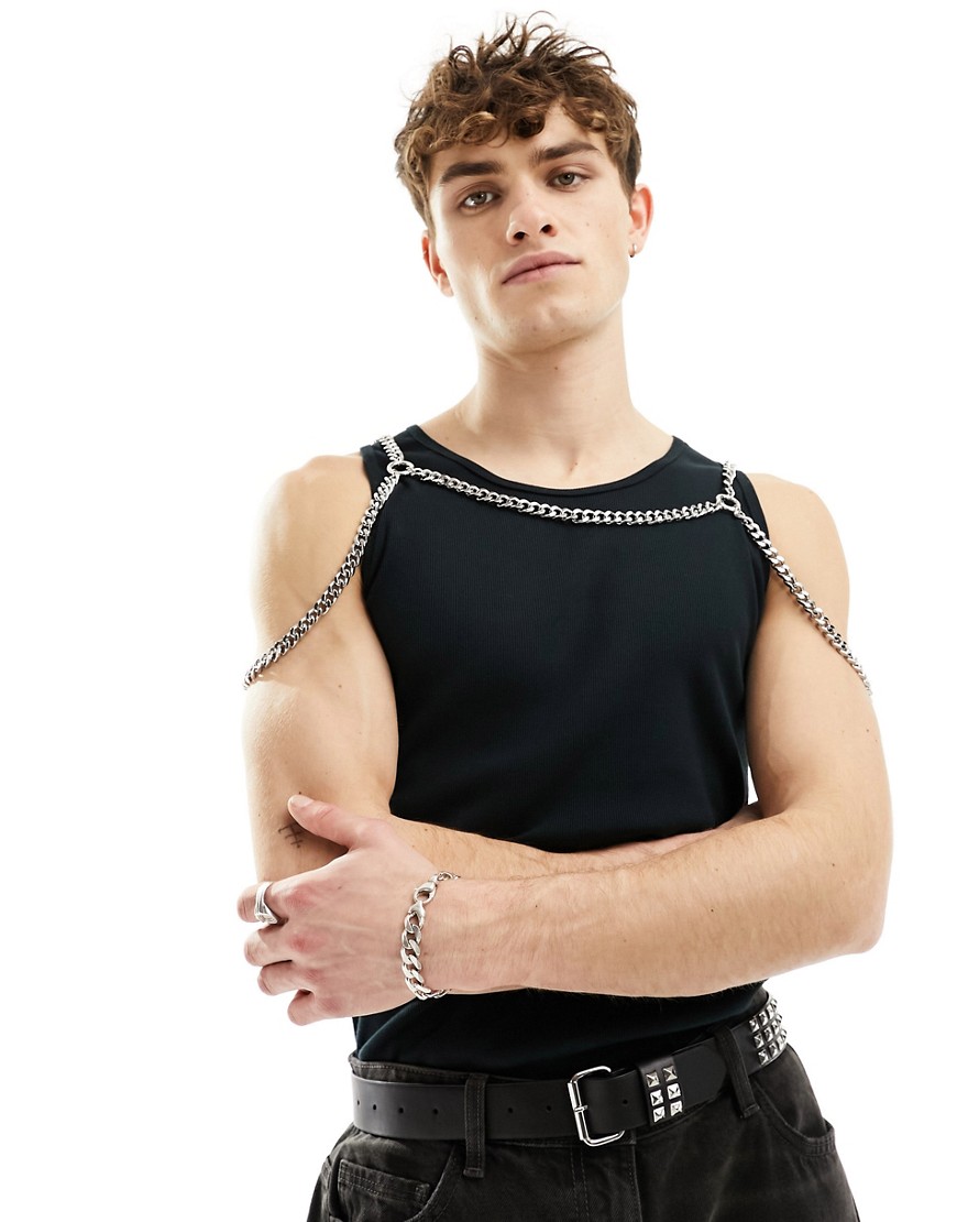 chain shoulder harness in silver tone