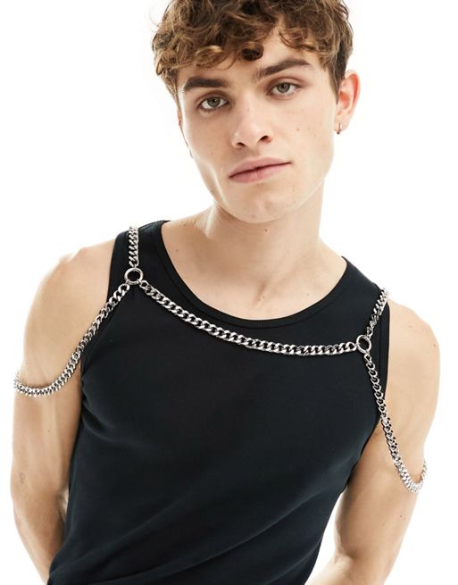 ASOS DESIGN chain shoulder harness in silver tone