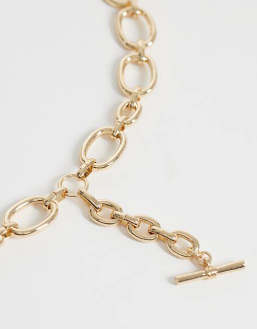 ASOS DESIGN chain t-bar necklace with mixed chain detail in gold tone, 4 of 4