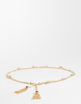 Asos Design Chain Tassel Belt In Gold