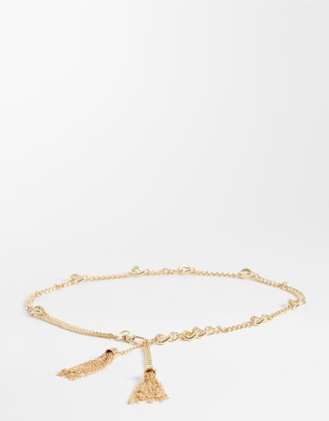 ASOS DESIGN chain tassel belt in gold - view 1