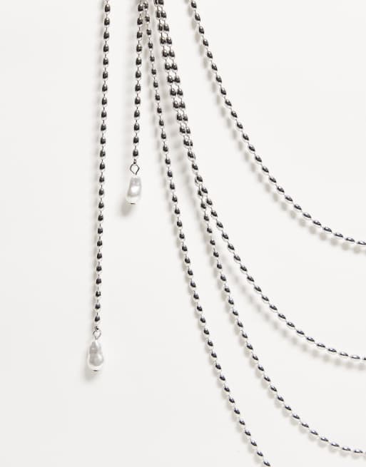 ASOS DESIGN - Chaîne 4 rangs drapée pour jean avec perles effet boule - Argenté, 3 de 3
