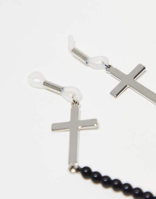 ASOS DESIGN - Chaîne de lunettes de soleil ornée de perles avec breloques croix - Noir, 2 de 4