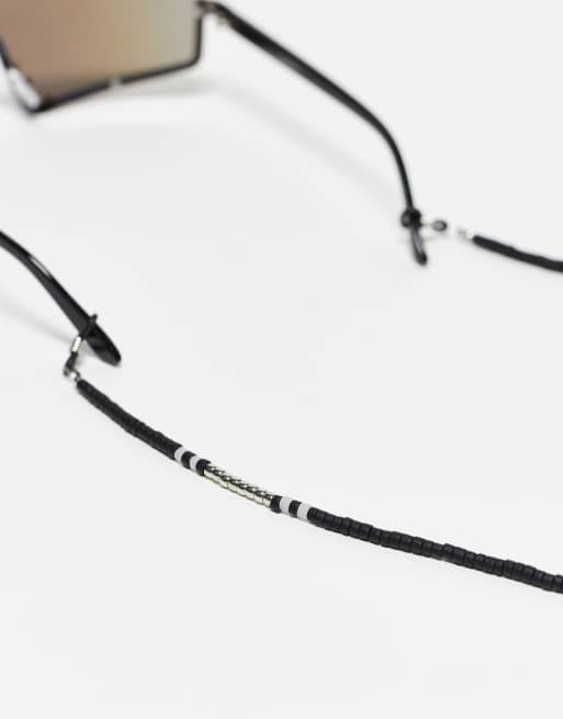 ASOS DESIGN - Chaîne de lunettes de soleil ornée de perles - Noir et argenté 