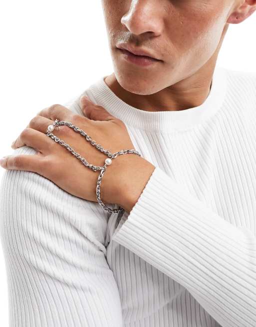 ASOS DESIGN - Chaîne de main fine ornée de fausses perles - Argenté