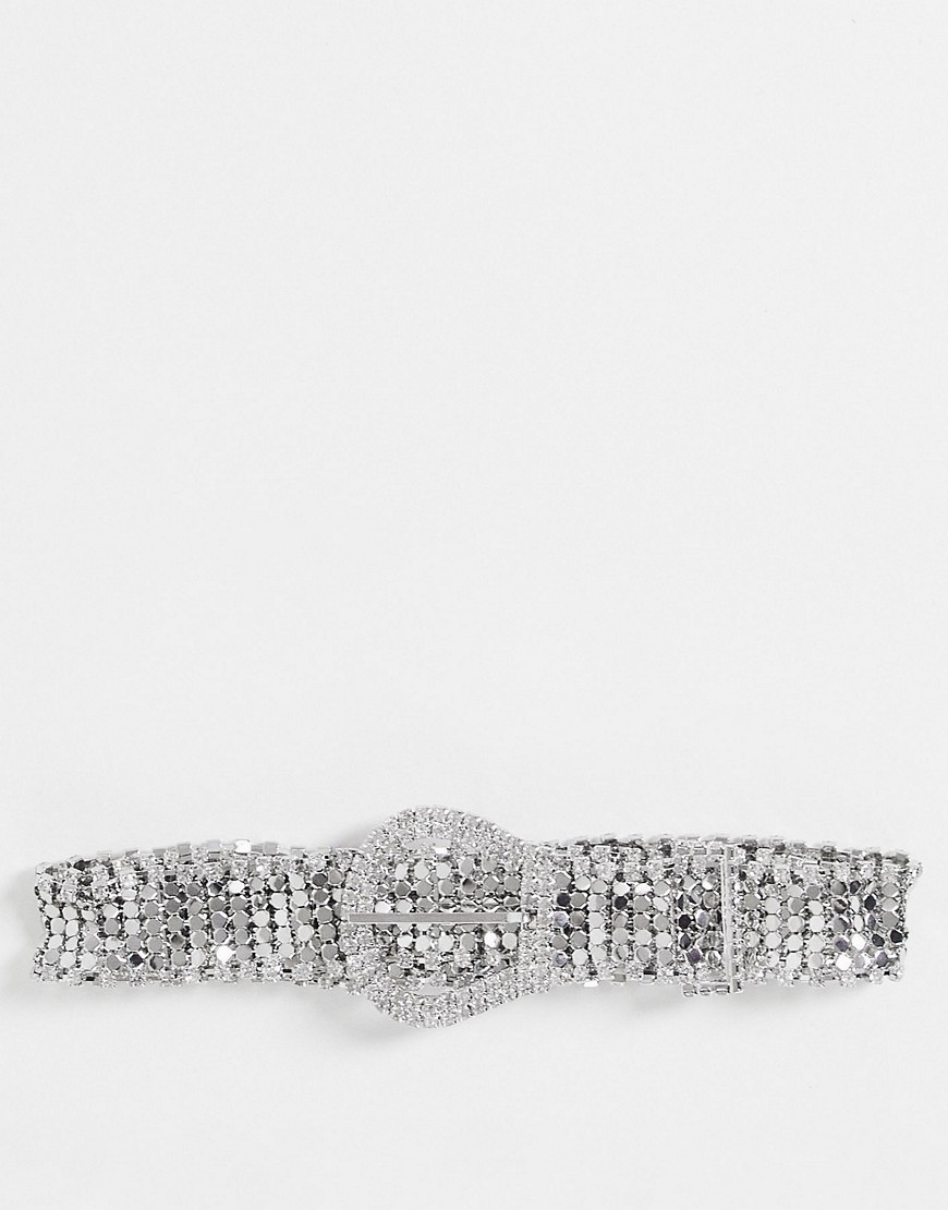 ASOS DESIGN chainmail and diamante western belt in silver