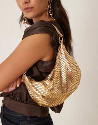 ASOS DESIGN ASOS DESIGN chainmail interchangeable shoulder and clutch cookie bag in gold
