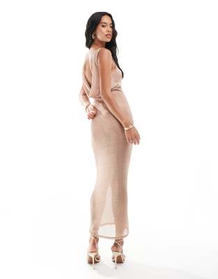 ASOS DESIGN chainmail knit scoop neck maxi dress in rose gold