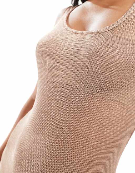 ASOS DESIGN chainmail knit scoop neck maxi dress in rose gold | ASOS