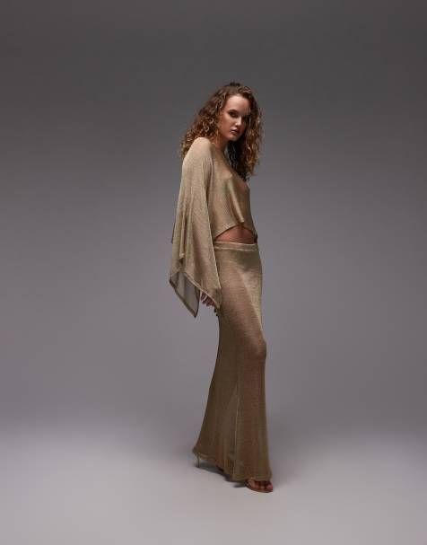 ASOS DESIGN chainmail maxi skirt in gold - view 1