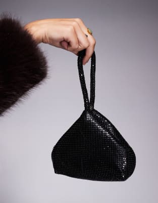 Asos Design Chainmail Mini Grab Cookie Clutch Bag Black