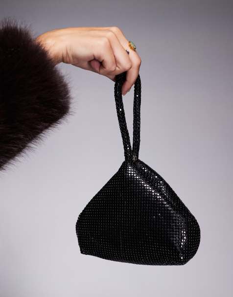 ASOS DESIGN chainmail mini grab cookie clutch bag black - view 1