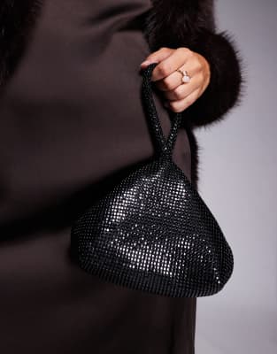 Asos Design Chainmail Mini Grab Cookie Clutch Bag Black In Black