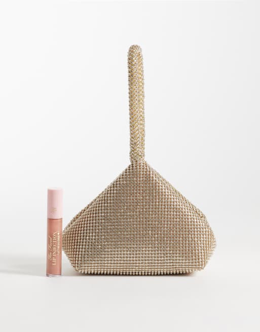 ASOS DESIGN chainmail mini grab cookie clutch bag in gold, 2 of 4