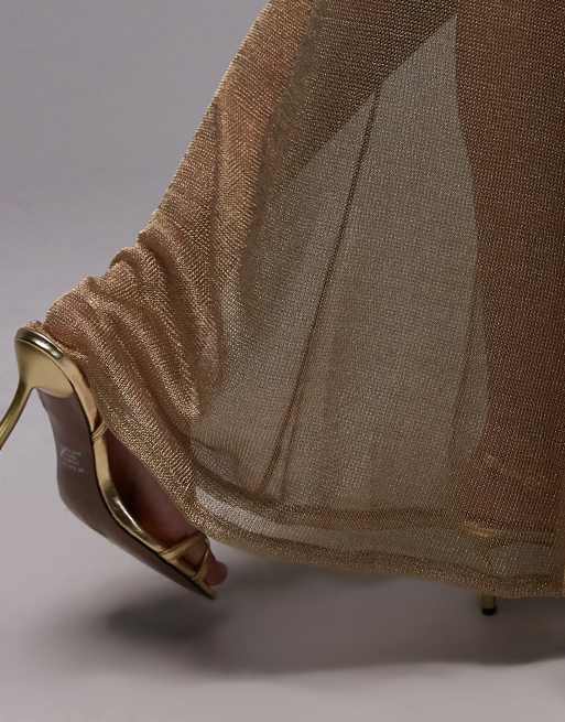 ASOS DESIGN chainmail sheer maxi skirt in gold, 3 of 5