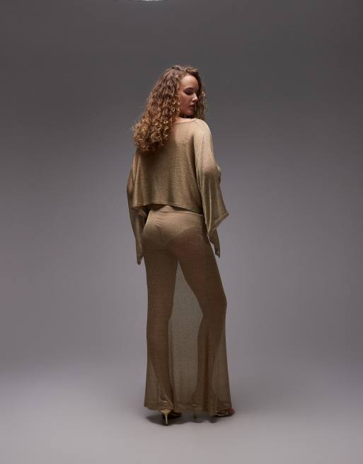 ASOS DESIGN chainmail sheer maxi skirt in gold, 4 of 5