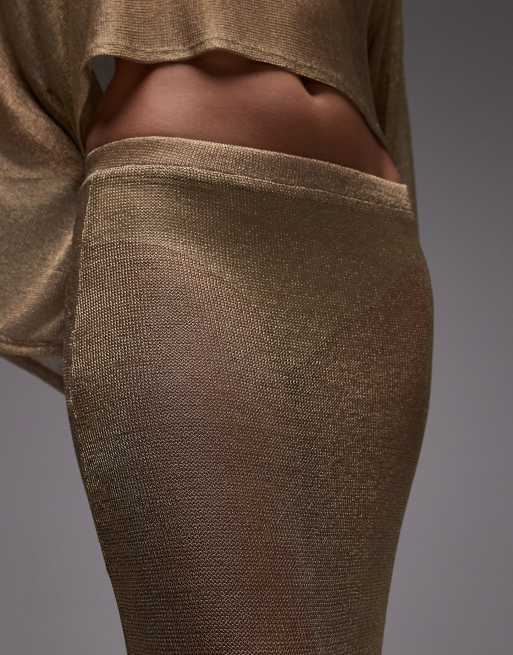 ASOS DESIGN chainmail sheer maxi skirt in gold, 5 of 5