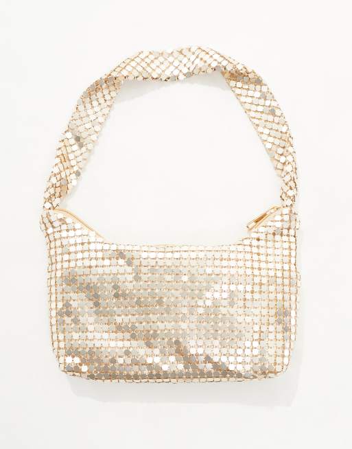 ASOS DESIGN chainmail shoulder bag in gold, 3 of 4