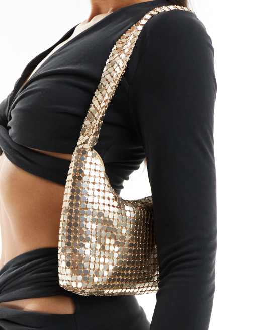 ASOS DESIGN chainmail shoulder bag in gold, 4 of 4