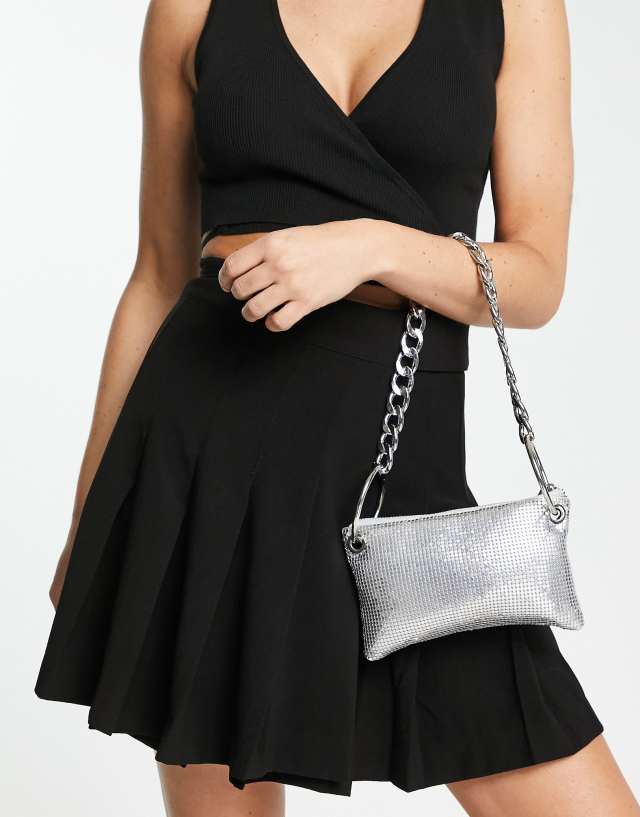 ASOS DESIGN chainmail shoulder bag with ring hardware in silver