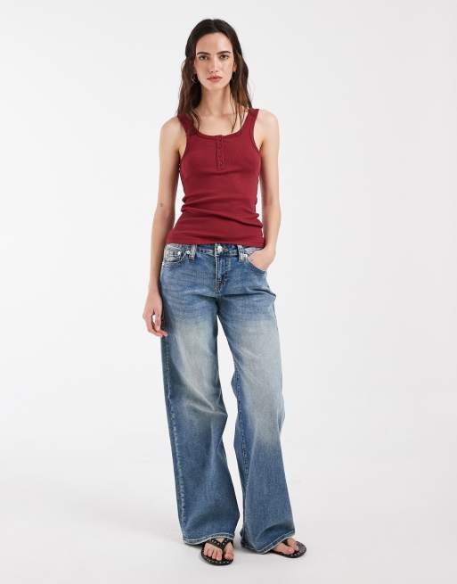ASOS DESIGN - chaleco acanalado con cuello redondo y henley en rojo oscuro, 2 de 4