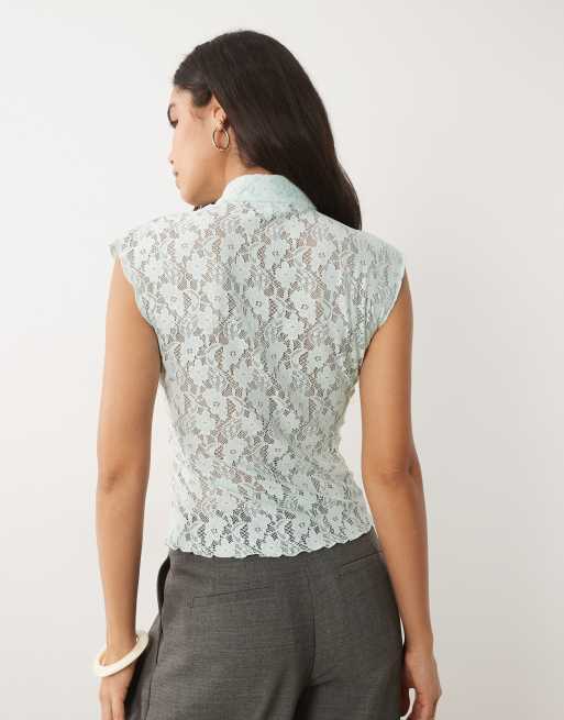 ASOS DESIGN - chaleco azul con detalle de lazo de cordón y encaje, 4 de 4