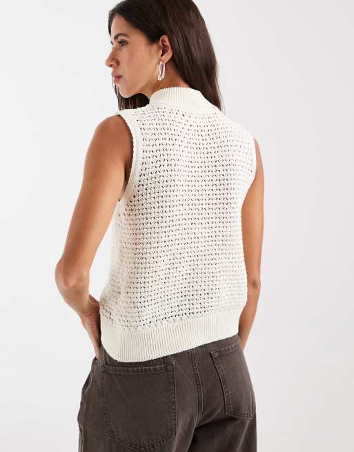 ASOS DESIGN - chaleco de punto con cuello alto en crema, 4 de 4