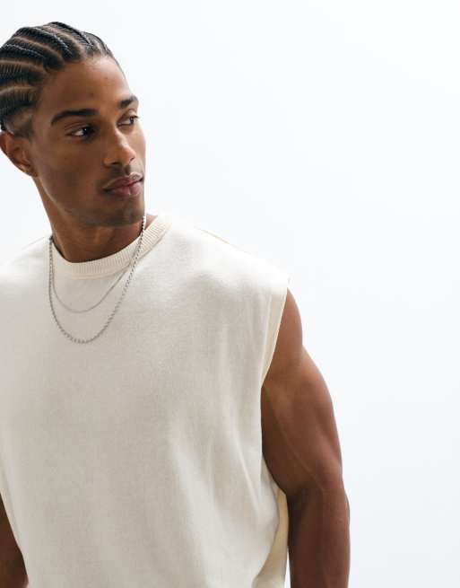 ASOS DESIGN - chaleco de punto oversize con cuello redondo en crema, 2 de 5