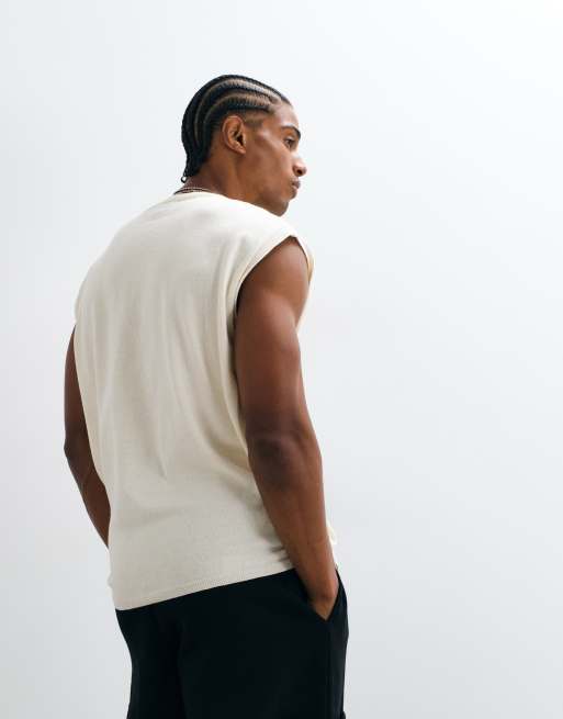 ASOS DESIGN - chaleco de punto oversize con cuello redondo en crema, 5 de 5