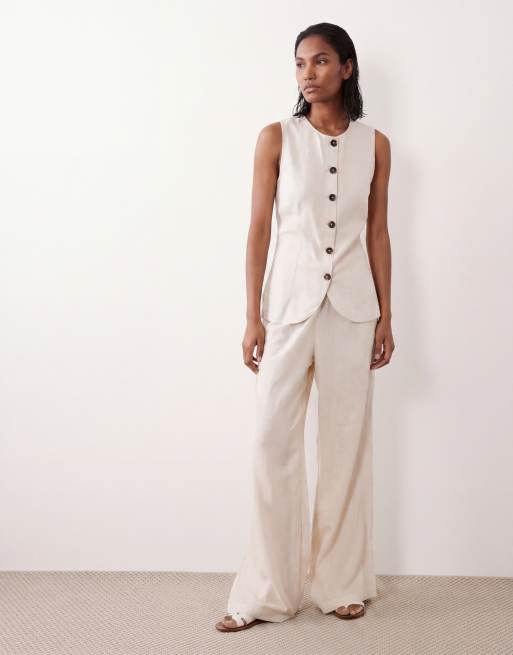 ASOS DESIGN - Chaleco largo de mezcla de lino con cierre de botones en piedra, 2 de 4