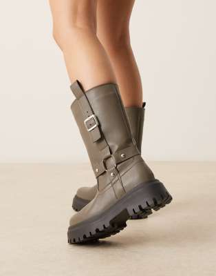 Asos Design Chalice Chunky Buckle Knee Boots In Multi