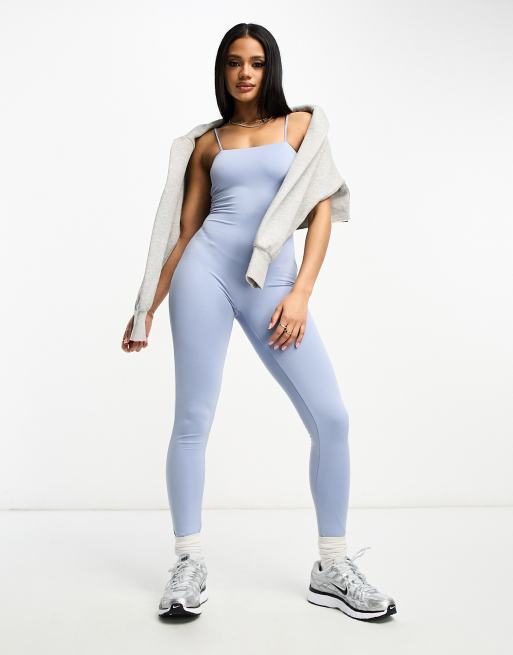 ASOS DESIGN - Chambray-blåt heldragt-jumpsuit med stropper i blødt stof