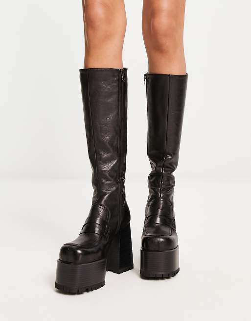 ASOS DESIGN - Chance - Bottes hauteur genou à plateforme en cuir haut de gamme - Noir, 4 de 4